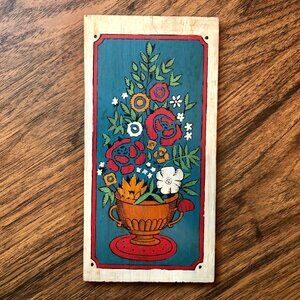 Vintage 1970s Flowers in Vase Handpainted on Wood